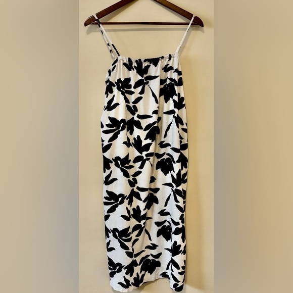 A New Day| Black & Ivory Linen Blend Midi Loose-Fit Floral Sundress Sz S - Picture 2 of 8
